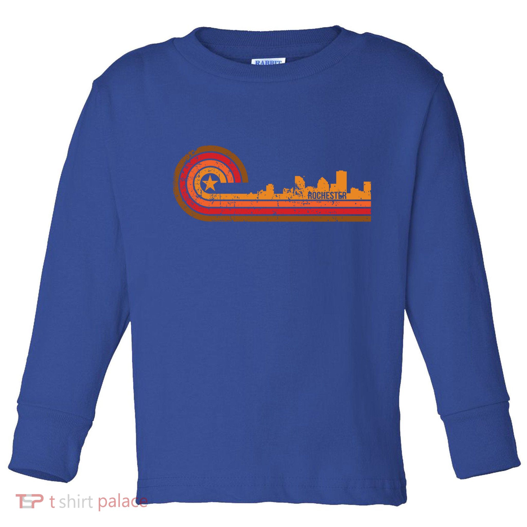 Retro Rochester Cityscape Gift Rochester Ny Skyline Gift Toddler Long Sleeve Shirt