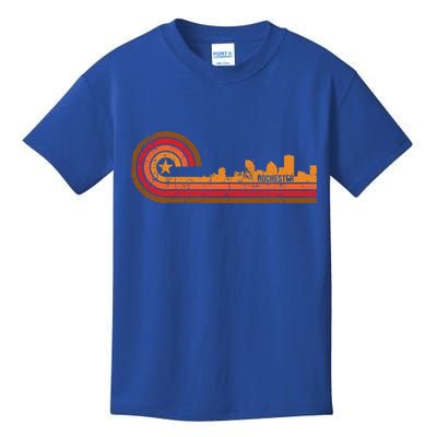 Retro Rochester Cityscape Gift Rochester Ny Skyline Gift Kids T-Shirt