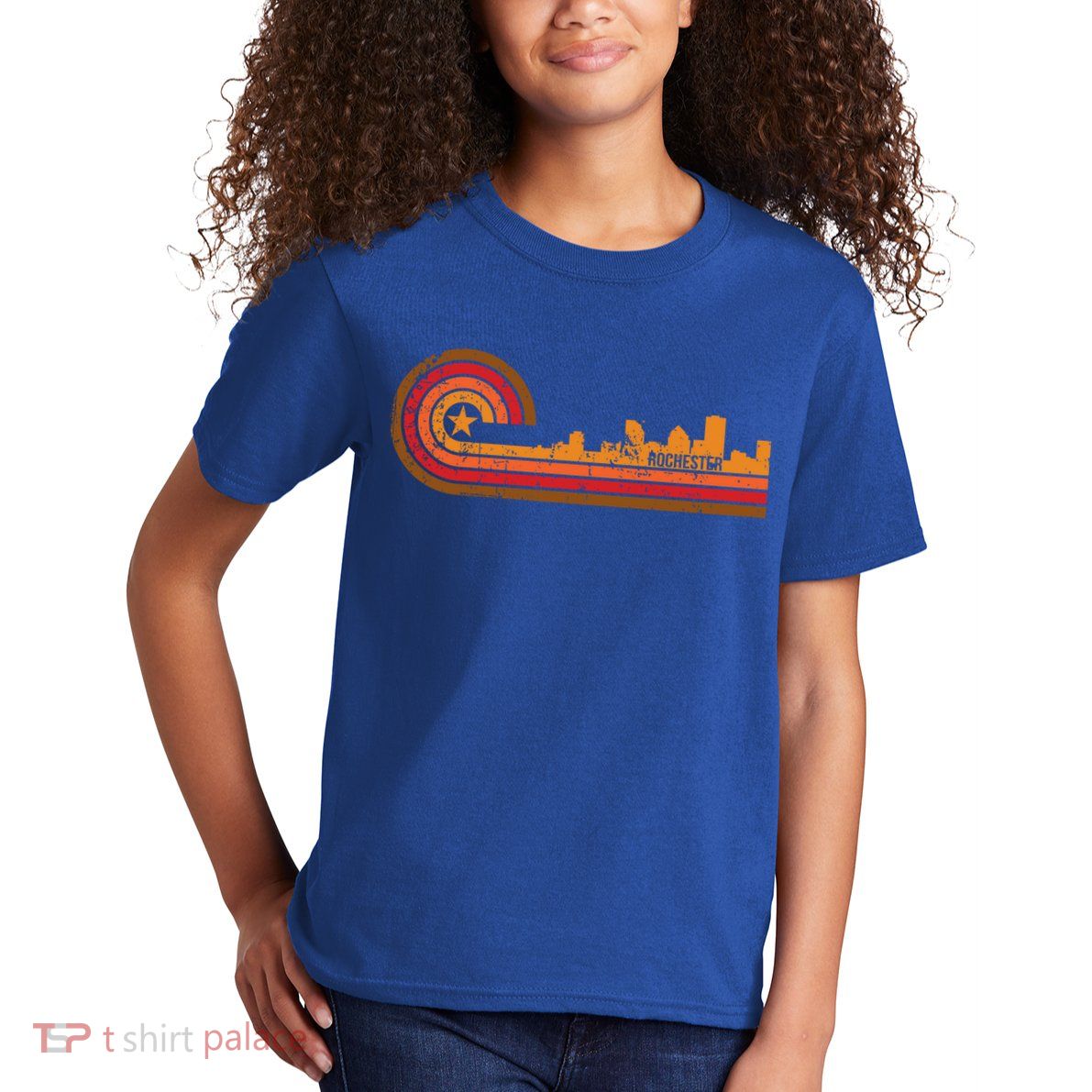 Retro Rochester Cityscape Gift Rochester Ny Skyline Gift Kids T-Shirt