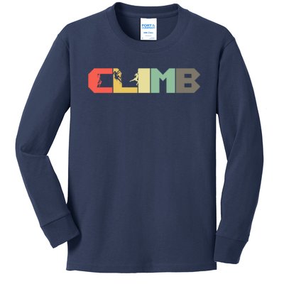 Retro Rock Climbing - Vintage Mountaineer Climb Climber Kids Long Sleeve Shirt