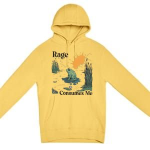 Retro Rage Consumes Me Funny Meme Frog Nature Lover Women Premium Pullover Hoodie