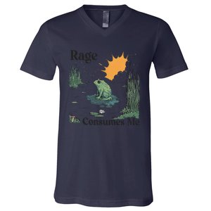 Retro Rage Consumes Me Funny Meme Frog Nature Lover Women V-Neck T-Shirt