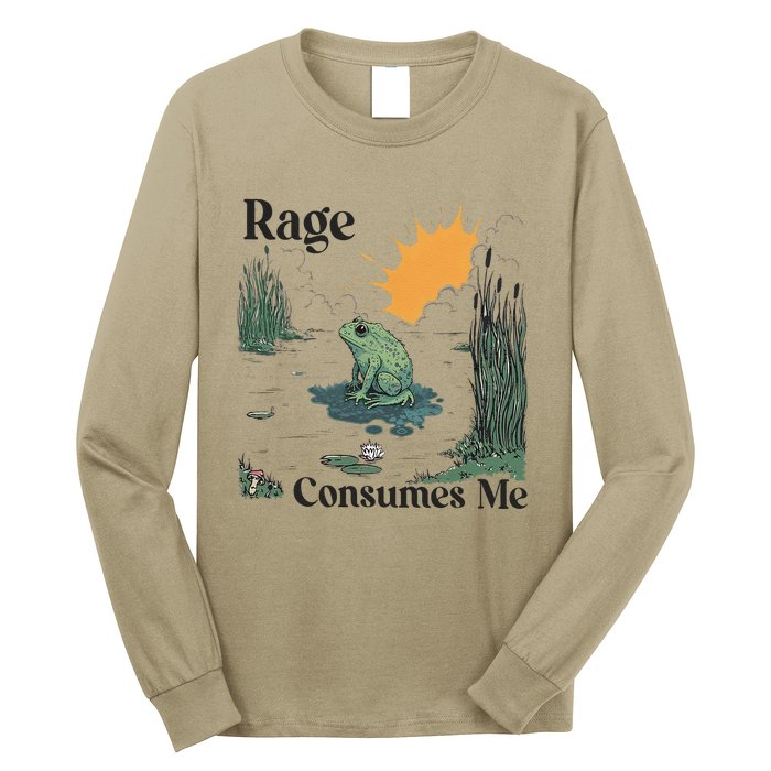 Retro Rage Consumes Me Funny Meme Frog Nature Lover Women Long Sleeve Shirt