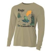 Retro Rage Consumes Me Funny Meme Frog Nature Lover Women Cooling Performance Long Sleeve Crew