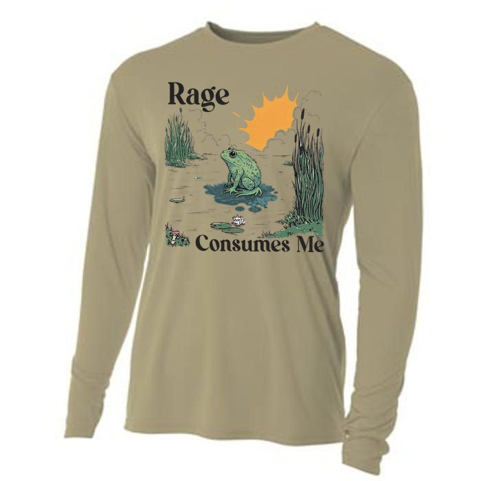 Retro Rage Consumes Me Funny Meme Frog Nature Lover Women Cooling Performance Long Sleeve Crew