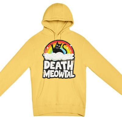 Retro Rainbow Cats Funny Death Metal Death Meowtal Cat Premium Pullover Hoodie