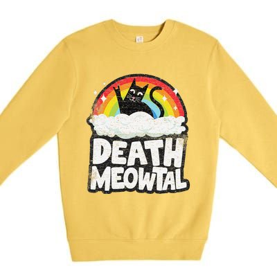 Retro Rainbow Cats Funny Death Metal Death Meowtal Cat Premium Crewneck Sweatshirt