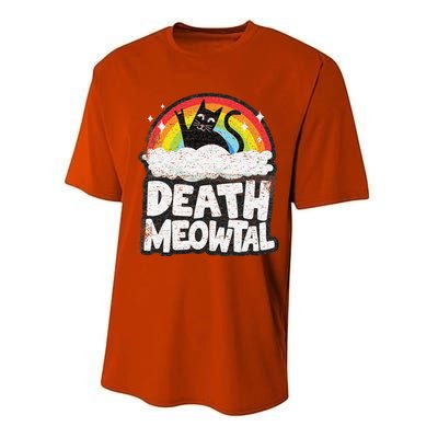 Retro Rainbow Cats Funny Death Metal Death Meowtal Cat Performance Sprint T-Shirt