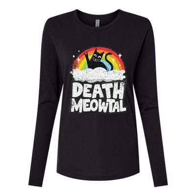 Retro Rainbow Cats Funny Death Metal Death Meowtal Cat Womens Cotton Relaxed Long Sleeve T-Shirt