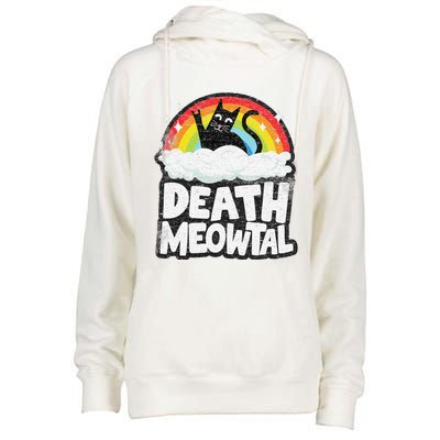 Retro Rainbow Cats Funny Death Metal Death Meowtal Cat Womens Funnel Neck Pullover Hood