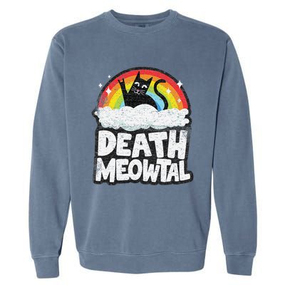 Retro Rainbow Cats Funny Death Metal Death Meowtal Cat Garment-Dyed Sweatshirt