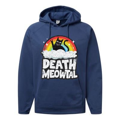 Retro Rainbow Cats Funny Death Metal Death Meowtal Cat Performance Fleece Hoodie