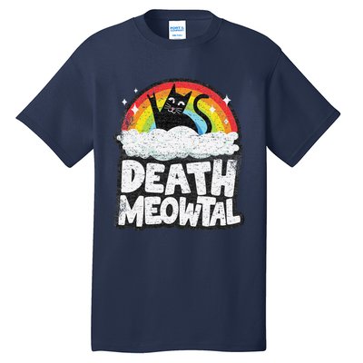 Retro Rainbow Cats Funny Death Metal Death Meowtal Cat Tall T-Shirt