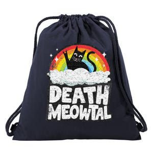 Retro Rainbow Cats Funny Death Metal Death Meowtal Cat Drawstring Bag