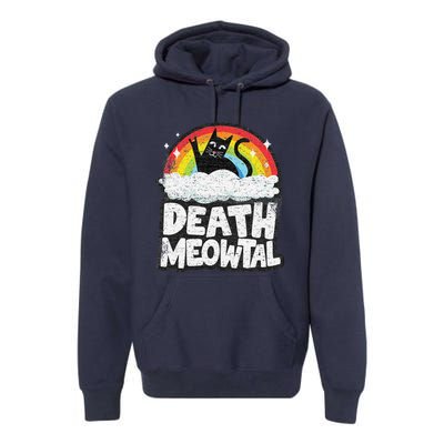 Retro Rainbow Cats Funny Death Metal Death Meowtal Cat Premium Hoodie