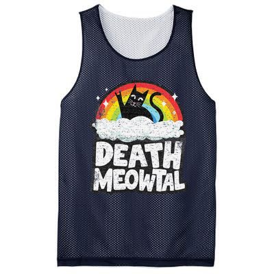 Retro Rainbow Cats Funny Death Metal Death Meowtal Cat Mesh Reversible Basketball Jersey Tank