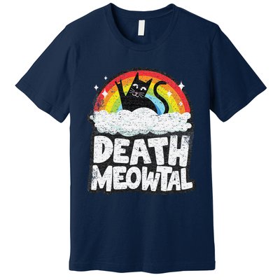 Retro Rainbow Cats Funny Death Metal Death Meowtal Cat Premium T-Shirt