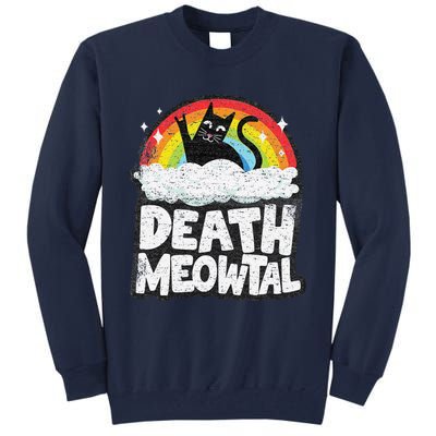 Retro Rainbow Cats Funny Death Metal Death Meowtal Cat Tall Sweatshirt