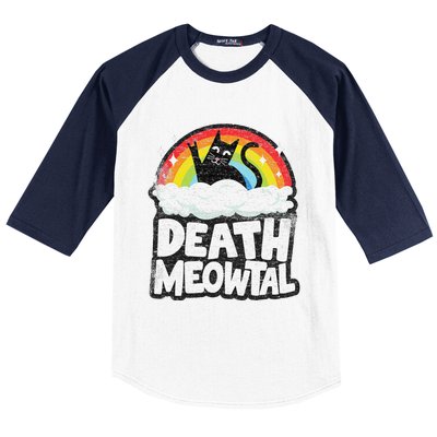 Retro Rainbow Cats Funny Death Metal Death Meowtal Cat Baseball Sleeve Shirt