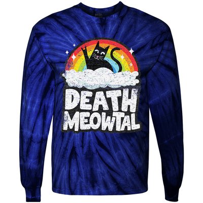 Retro Rainbow Cats Funny Death Metal Death Meowtal Cat Tie-Dye Long Sleeve Shirt