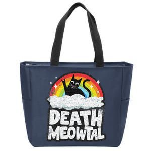 Retro Rainbow Cats Funny Death Metal Death Meowtal Cat Zip Tote Bag