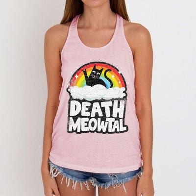 Retro Rainbow Cats Funny Death Metal Death Meowtal Cat Women's Knotted Racerback Tank