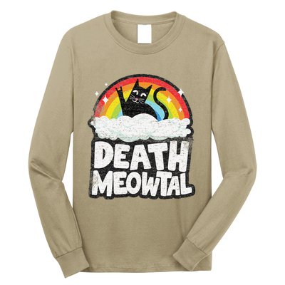 Retro Rainbow Cats Funny Death Metal Death Meowtal Cat Long Sleeve Shirt