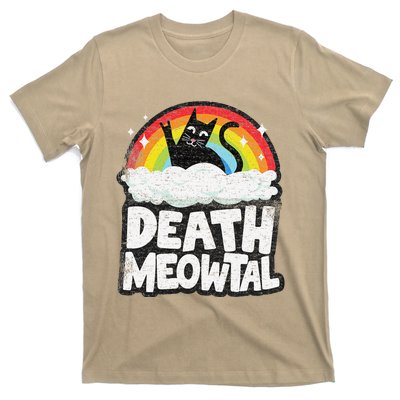 Retro Rainbow Cats Funny Death Metal Death Meowtal Cat T-Shirt