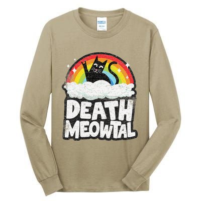 Retro Rainbow Cats Funny Death Metal Death Meowtal Cat Tall Long Sleeve T-Shirt