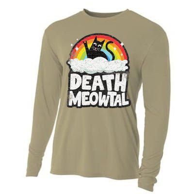 Retro Rainbow Cats Funny Death Metal Death Meowtal Cat Cooling Performance Long Sleeve Crew