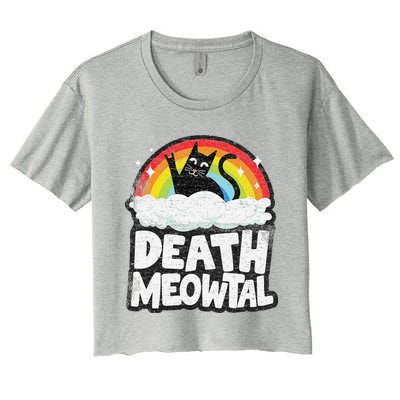 Retro Rainbow Cats Funny Death Metal Death Meowtal Cat Women's Crop Top Tee