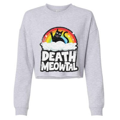 Retro Rainbow Cats Funny Death Metal Death Meowtal Cat Cropped Pullover Crew