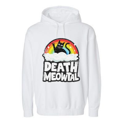 Retro Rainbow Cats Funny Death Metal Death Meowtal Cat Garment-Dyed Fleece Hoodie