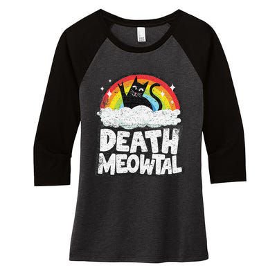 Retro Rainbow Cats Funny Death Metal Death Meowtal Cat Women's Tri-Blend 3/4-Sleeve Raglan Shirt