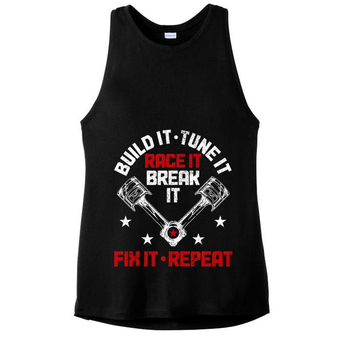 Racing Race Car Build Tune Break Fix Funny Racer Drag Racing Ladies PosiCharge Tri-Blend Wicking Tank