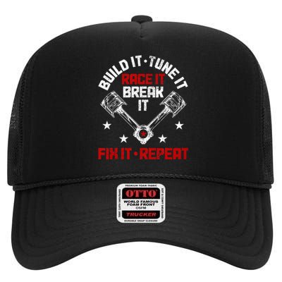 Racing Race Car Build Tune Break Fix Funny Racer Drag Racing High Crown Mesh Back Trucker Hat