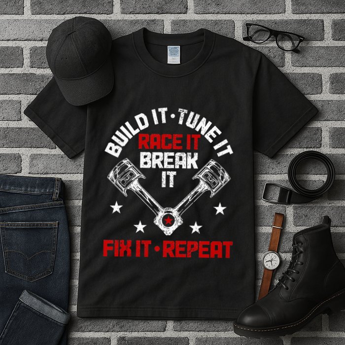 Racing Race Car Build Tune Break Fix Funny Racer Drag Racing Tall T-Shirt