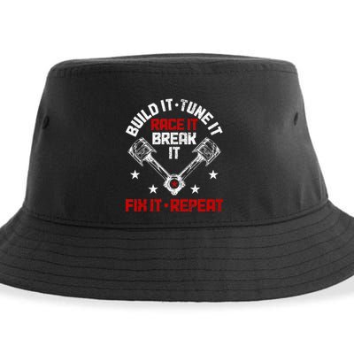Racing Race Car Build Tune Break Fix Funny Racer Drag Racing Sustainable Bucket Hat