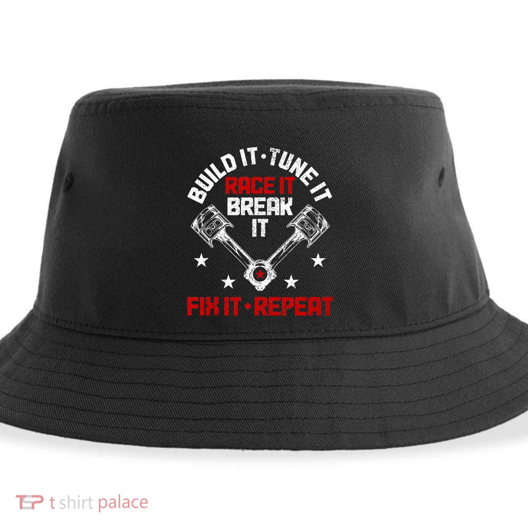 Racing Race Car Build Tune Break Fix Funny Racer Drag Racing Sustainable Bucket Hat