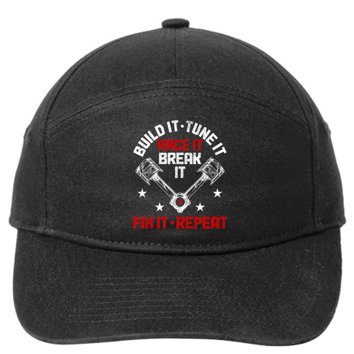 Racing Race Car Build Tune Break Fix Funny Racer Drag Racing 7-Panel Snapback Hat