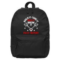 Racing Race Car Build Tune Break Fix Funny Racer Drag Racing 16 in Basic Backpack