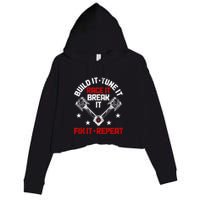 Racing Race Car Build Tune Break Fix Funny Racer Drag Racing Crop Fleece Hoodie