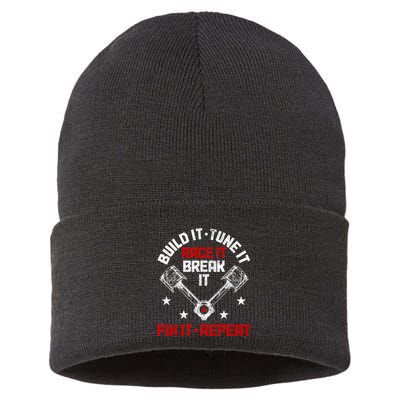 Racing Race Car Build Tune Break Fix Funny Racer Drag Racing Sustainable Knit Beanie