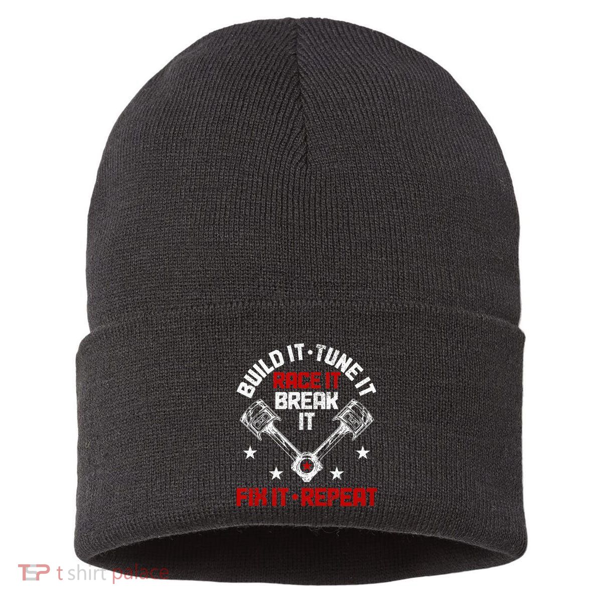Racing Race Car Build Tune Break Fix Funny Racer Drag Racing Sustainable Knit Beanie