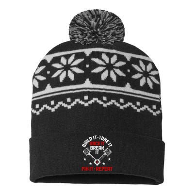 Racing Race Car Build Tune Break Fix Funny Racer Drag Racing USA-Made Snowflake Beanie