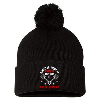 Racing Race Car Build Tune Break Fix Funny Racer Drag Racing Pom Pom 12in Knit Beanie