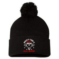 Racing Race Car Build Tune Break Fix Funny Racer Drag Racing Pom Pom 12in Knit Beanie