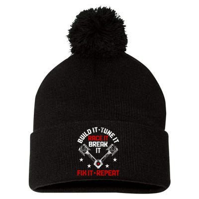 Racing Race Car Build Tune Break Fix Funny Racer Drag Racing Pom Pom 12in Knit Beanie