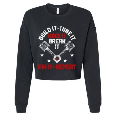 Racing Race Car Build Tune Break Fix Funny Racer Drag Racing Cropped Pullover Crew