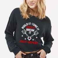 Racing Race Car Build Tune Break Fix Funny Racer Drag Racing Cropped Pullover Crew